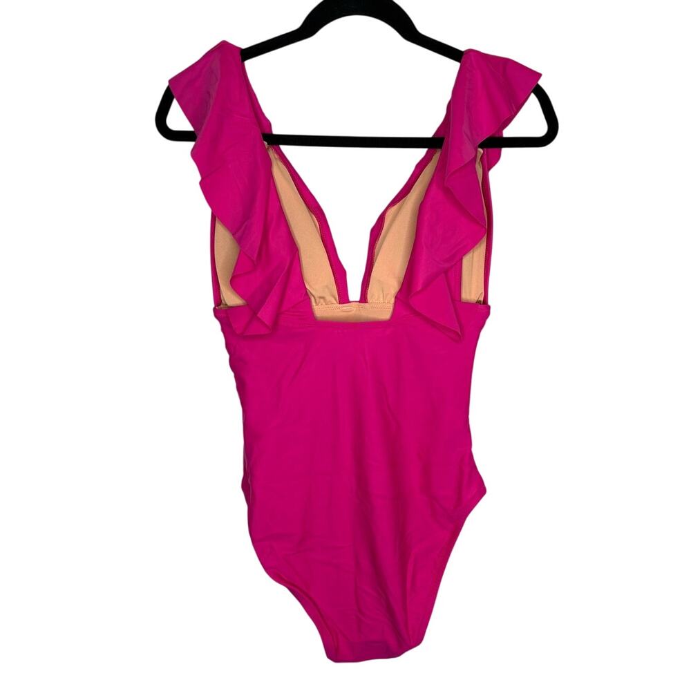 J.Crew Ruched Ruffle One-Piece Pink Swimsuit - Size 14 - Picture 4 of 6